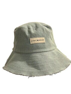Lucky Brand Denim Bucket Hat Distressed Brim Light Wash Casual Style